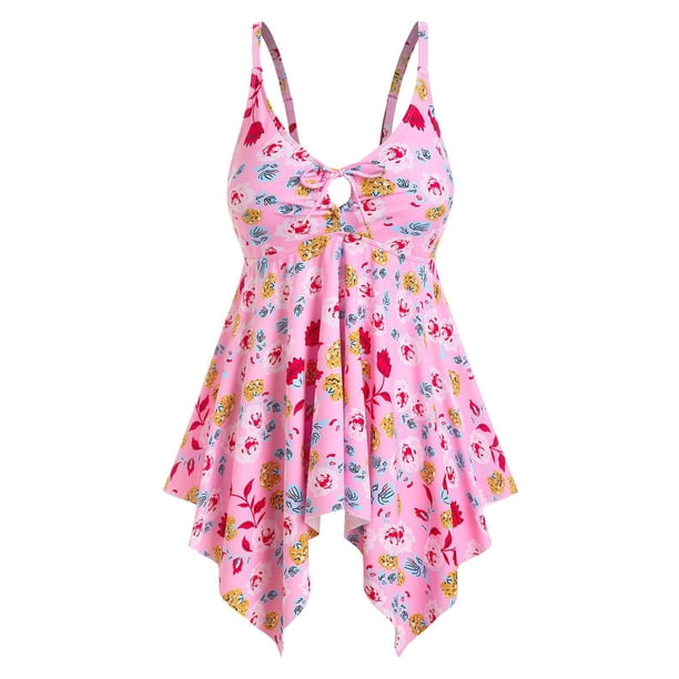 Tallas florales de talla grande Cinchamiento de handkerchief Tankini Tankini Rosegal Vestidos casuales de talla grande