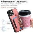 thumbnail image 5 of Back Case Compatible with iPhone 15 Plus, Adjustable Ring Holder PU Leather Card Slots Wrist Strap Support Magnetic Car Mount RFID Blocking Phone Case Cover for iPhone 15 Plus, Pink, 5 of 12
