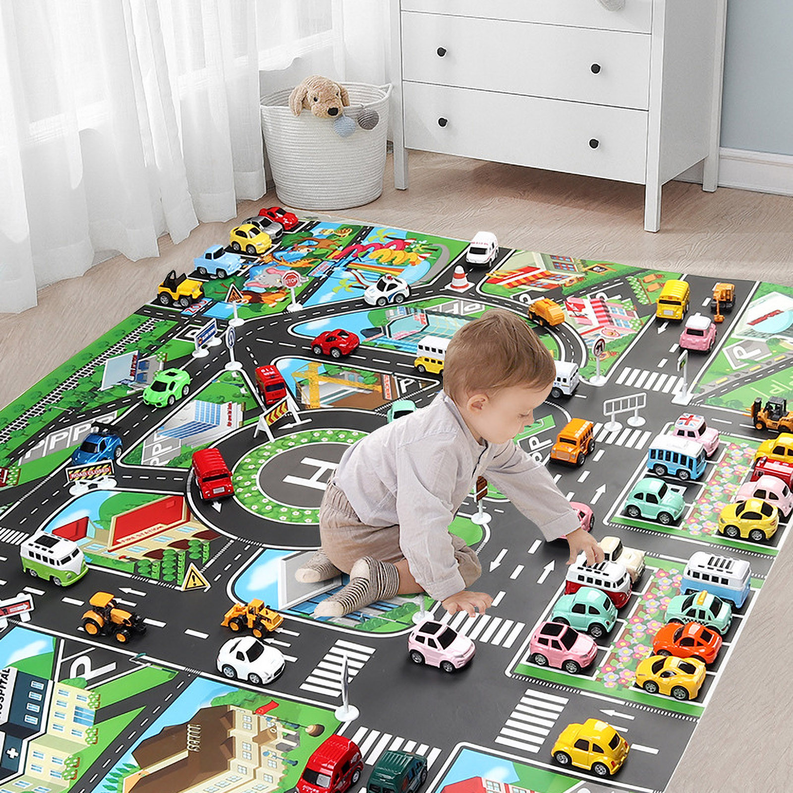 Kids Car Rug Play Mat Carpet For Playing Cars Toys, City Life Road 