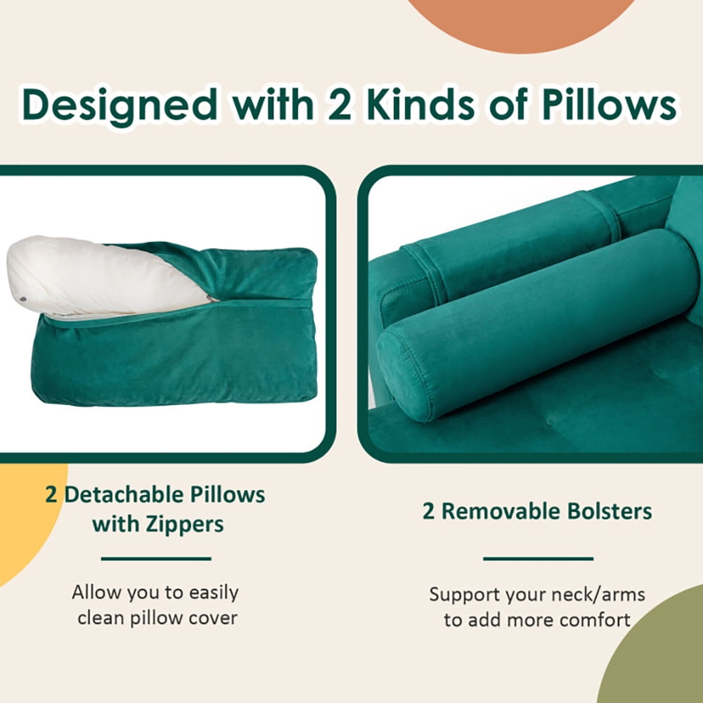 Finihen Loveseat Sofa, Modern Loveseat Sofa with 2 Bolsters and Side Storage Pocket, for Living Room, Bedroom, Teal Finihen Loveseat Sofa, Modern Loveseat Sofa with 2 Bolsters and Side Storage Pocket, for Living Room, Bedroom, Teal