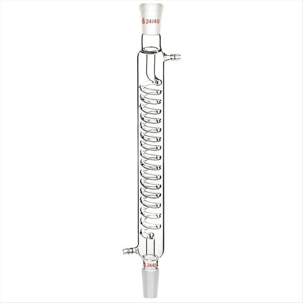 Condensador de Vidrio de Borosilicato con Conector 24/40, Longitud de Chaqueta de 300 Mm, Condensador de Vidrio de Laboratorio, Tubo Condensador Serpentino