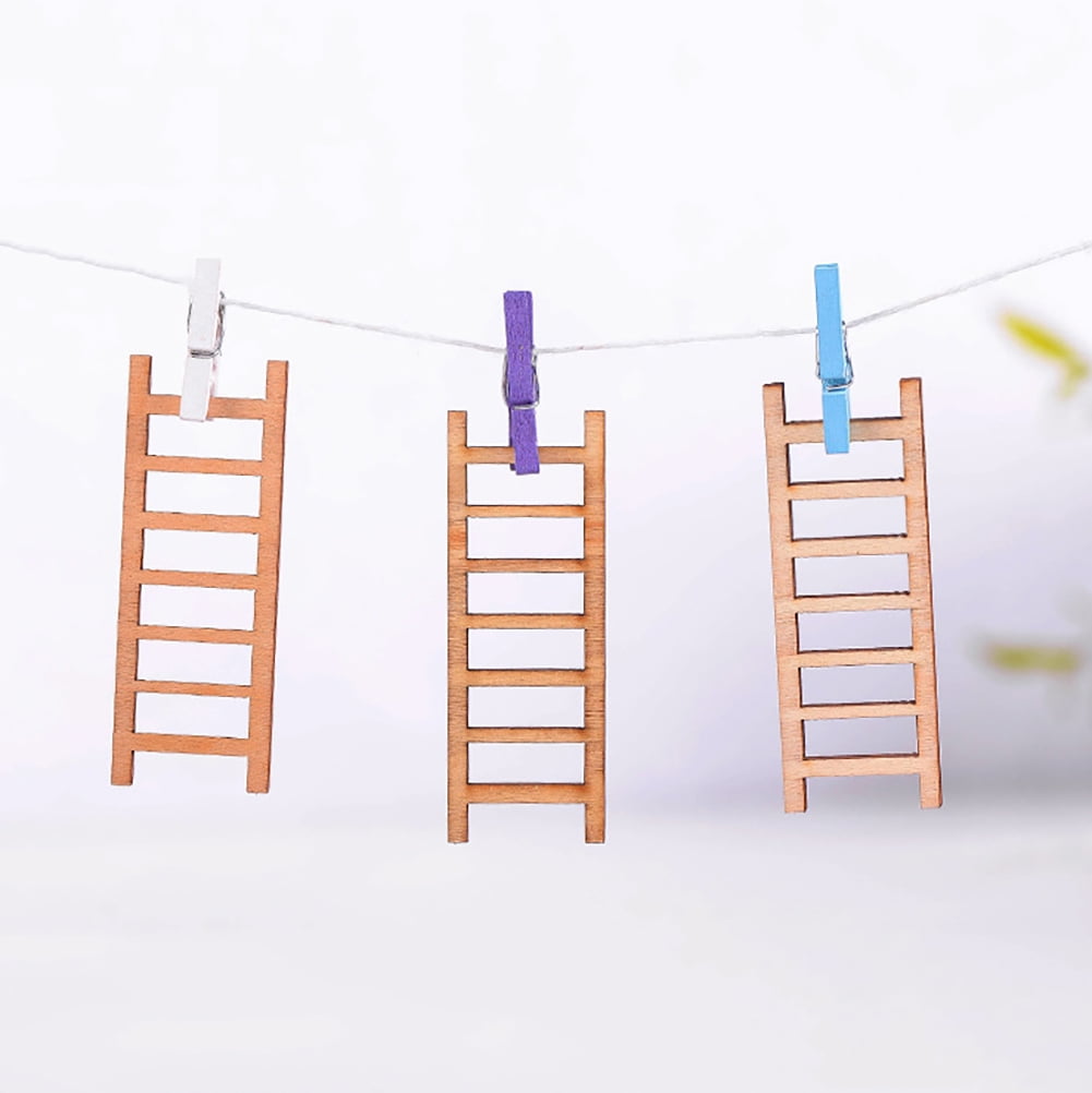 3pcs Mini Wooden Step Ladder Furniture s Fairy Garden Miniatures Decor / 