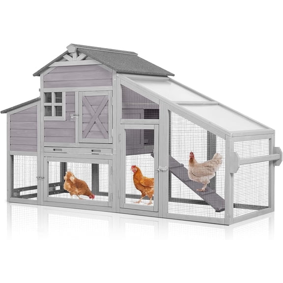 Aivituvin Chicken Coop with Wheels Wooden Outdoor Chicken House Easy Cleaning with Nesting Box, Deeper Leakproof Pull-Out Tray and UV Proof Panel Roof - Reinforced Version