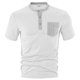 thumbnail image 3 of Mens Manga Corta Botón Abajo Camisas con Diseño de Bloque de Color de Bolsillo, Cuello Redondo Blusa de Moda de Ocio, 3 of 4