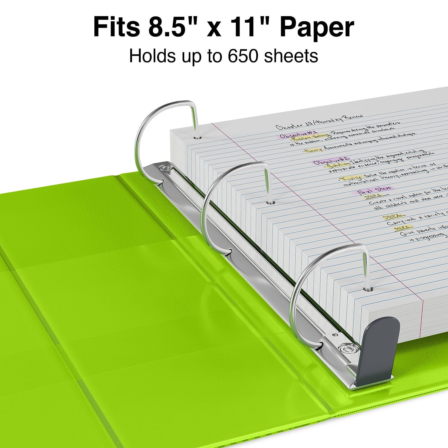 Staples Heavy Duty 3" 3-Ring View Binder with D-Rings and Four Interior Pockets Chartreuse  2/Pack