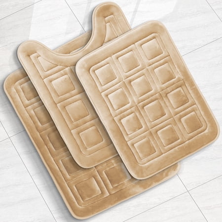 Velvet Memory Foam Bathroom Rugs Ultra Soft Bath Mat Rug Non Slip Waffle Design