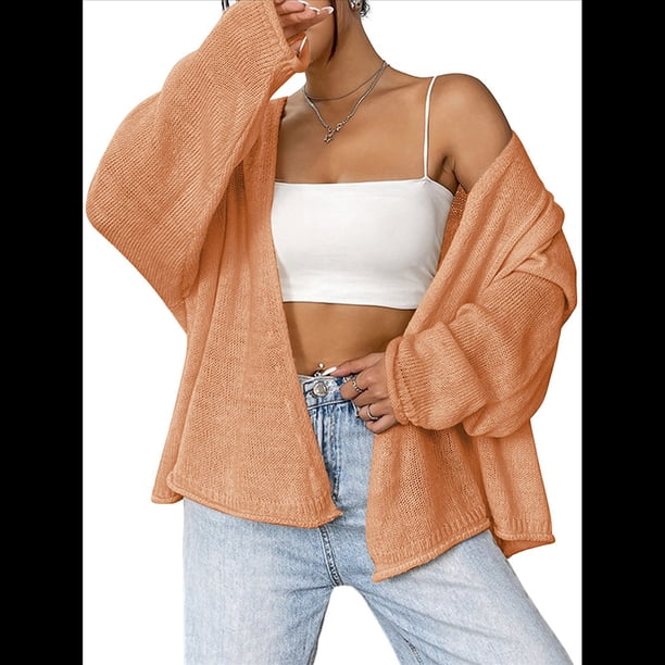 Cárdigan de Punto Holgado para Mujer, Cárdigan Informal de Color Liso Rosa M