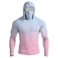 thumbnail image 2 of Men's Long Sleeve Sun Shirt with Hood and Mask, Ombre Color Block Design UPF 50+ Rash Guard, Lightweight Athletic Top Light pink S, 2 of 9