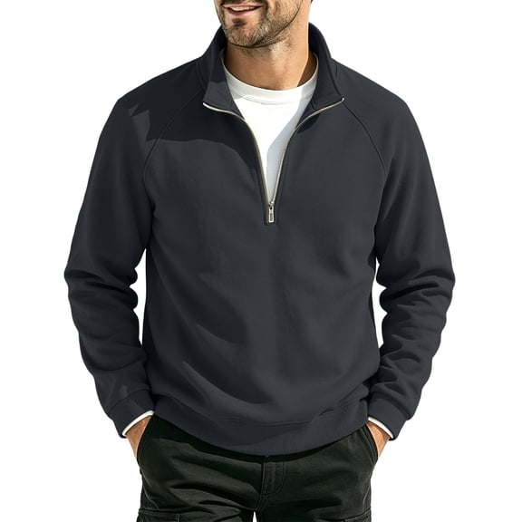 LYSMORA Men's Quarter Zip Stand Collar Pullover Sweatshirt, Long Sleeve Loose Casual Athletic Top With Side Pockets