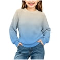 thumbnail image 7 of Gradient Knit Sweater for Girls Boys Crew Neck Long Sleeve Fall Winter Casual Pullover,5-16Years, 7 of 7