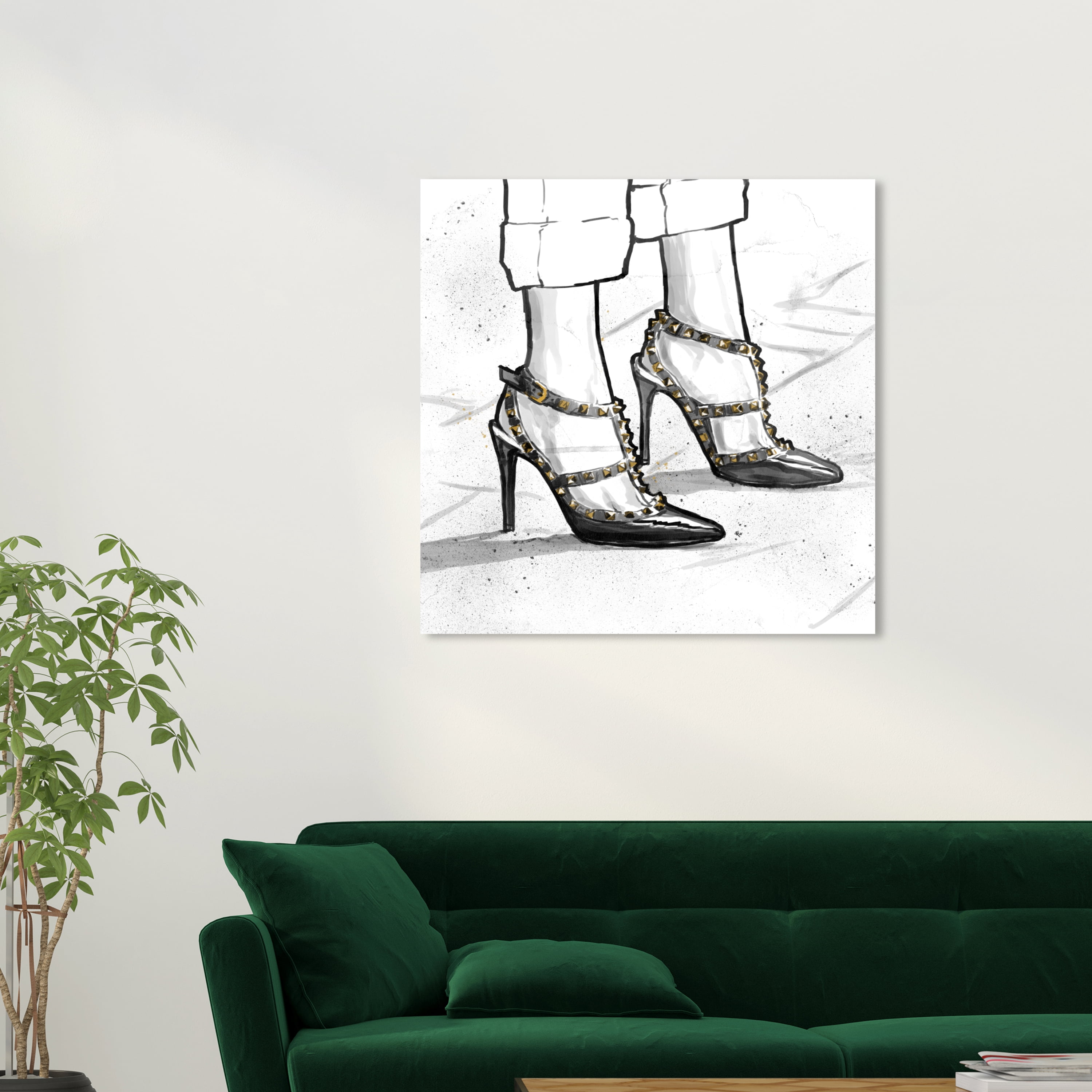 Wynwood Studio Fashion and Glam Modern Canvas Art - Black Girly High Heels, Wall Art for Living Room, Bedroom, and Bathroom, 30 in x 30, Black and White Home Decor