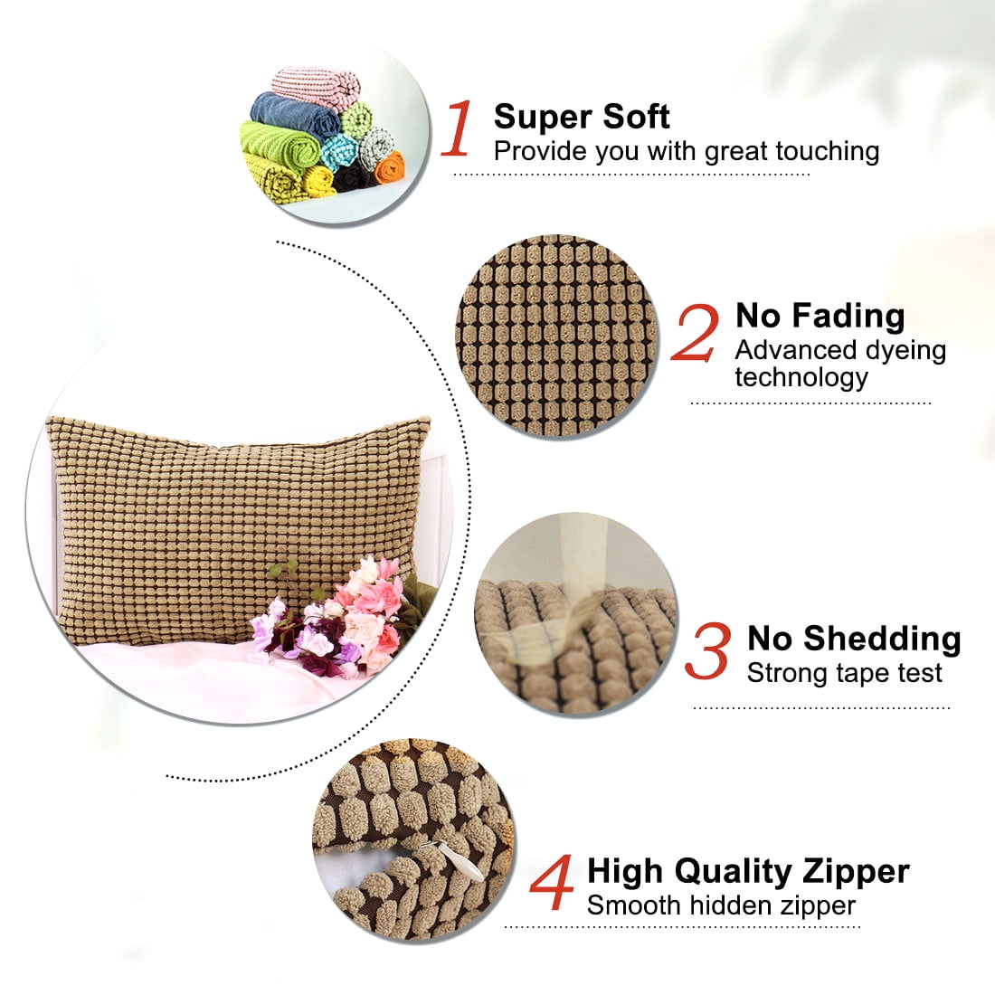 Unique Bargains Texture Solid Decorative Throw Pillow Cover Camel Color 12" x 18"