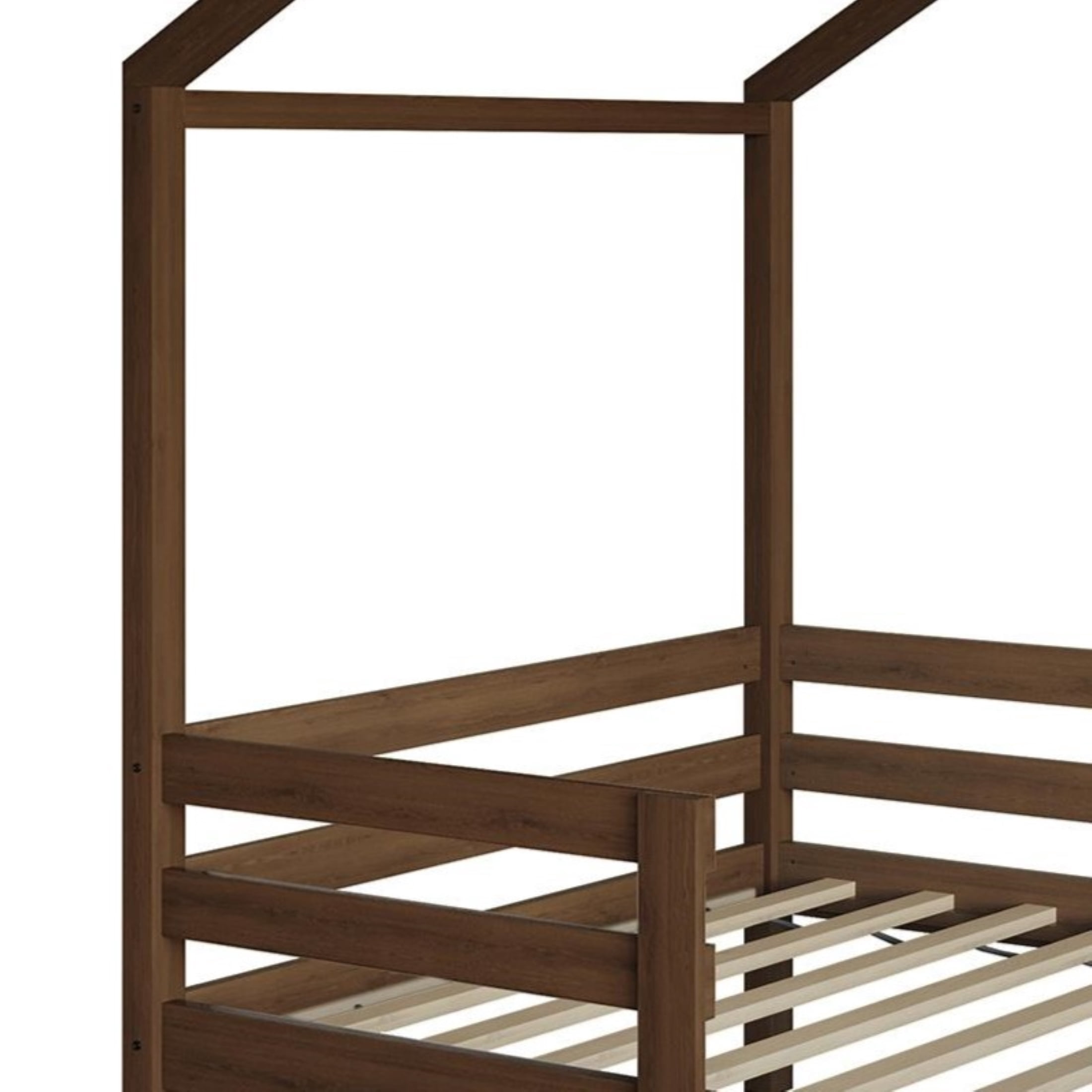 Castle Place Mid-Century Wooden Canopy Bed, Walnut