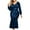Blue, variant on Fesfesfes Women Gowns Elegant Sequins Deep V-neck Solid Color Long Sleeve Ruffled Evening Dress