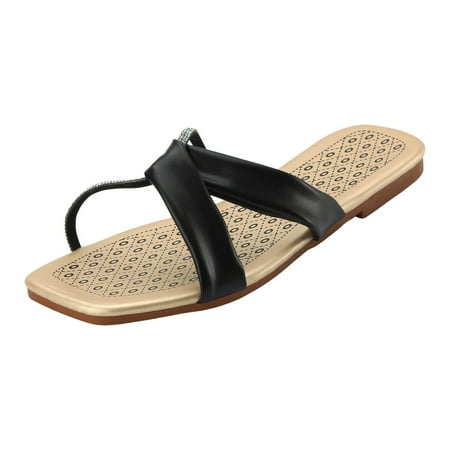 OJSFQUFP Women Shoes Casual Women s Fashionable and Versatile Flat Sandals Solid Color Simple Shoes Fashion Slide Sandals Women Dressy Summer Flat Beach Womens Gift Black 41