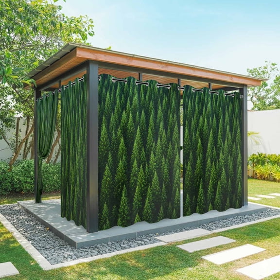 Summer Green Forest Outdoor Curtains for Patio Waterproof, Pine Trees Forest Landscape Style Grommet Curtains for Porch Outside Privacy Drape for Gazebo Garden Pergola, 1 Panel, 54x84in