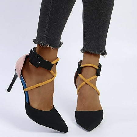 

Aayomet Breathable High Strap Casual Women s Fashion Buckle Heels Pointed Sandals Toe Women s sandals Women High Heel Shoes Black 8.5