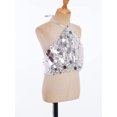 thumbnail image 4 of Doomiva Kids Girls Sequins Spaghetti Straps Crop Tank Top Sleeveless Camisole Modern Jazz Hip Hop Performance Vest Shirt B Silver 140, 4 of 7