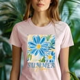 thumbnail image 5 of Women’s Summer Vibes Daisy Flower T-Shirt, Blue Floral Art Graphic Tee, Light Pink, Size S, 5 of 6
