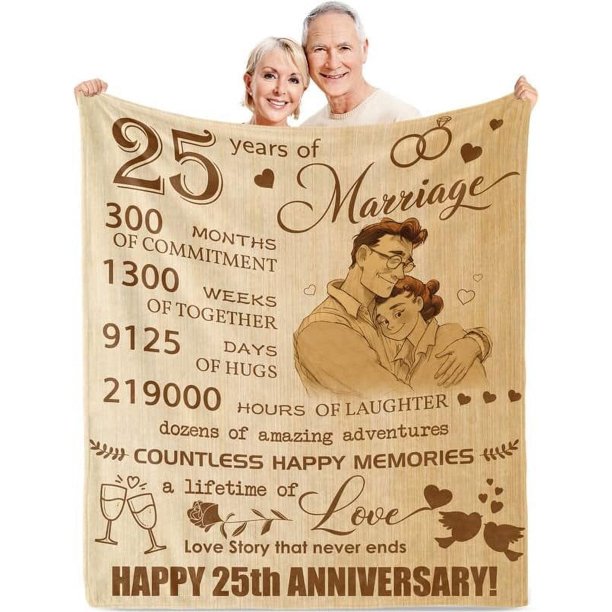 LHSHID 25th Anniversary Blanket Gifts Gift for 25th Wedding Anniversary 25 Years of Marriage Gift for Ruby Wedding Anniversary for Couple Yess Wife Husband Dad Mom Back Throw Blanket 50x60in