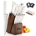 thumbnail image 1 of Knife Set,18 Piece Kitchen Knife Set with Block Wooden and Sharpener, Professional High Carbon German Stainless Steel Chef Knife Set, Ultra Sharp Full Tang Forged White Knives Set, 1 of 4