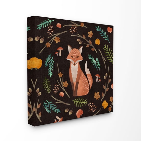 Forest Foliage Fox Animal Design Oversized Stretched Canvas Wall Art by Ziwei Li