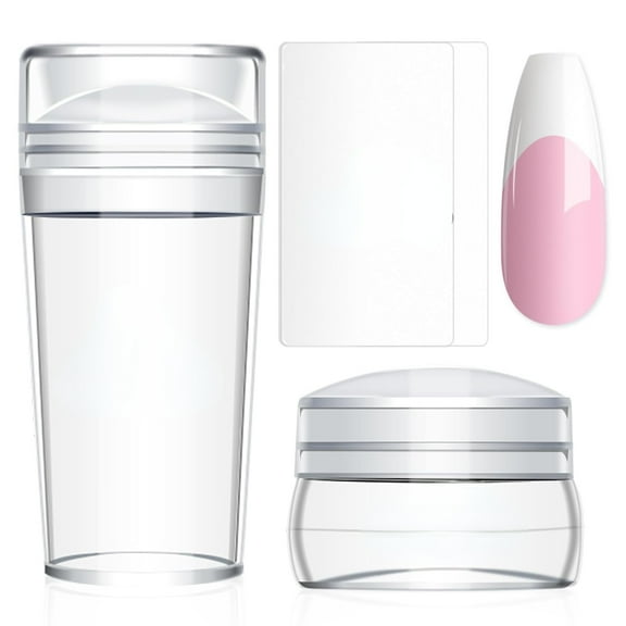 French Tip Nail Stamp - 4PCS Nail Art Stamper Kit Clear Silicone Nails Stamping Long & Short Jelly Stamper with Scrapers Nails Stamper Kit for French Manicure Home DIY Salon