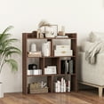 thumbnail image 3 of Patiojoy 7 Cubes Open-back Bookshelf Home Storage Display Shelf Horizontal Bookcase Free-standing Unit with Anti-Toppling for Study Living Room Walnut, 3 of 9