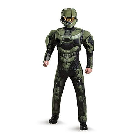 Disguise Mens Halo Deluxe Muscle Master Chief Adult Costume Green XX-Large