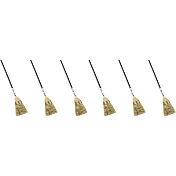 (6 Pack Value Bundle) RCP6373BRO Lobby Corn-Fill Broom, 38-in Handle, Brown