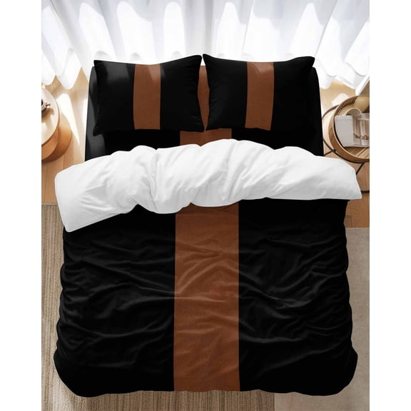 Boho Black Bedding Duvet Cover Set King Size 4 Pieces and Brown Striped Tribal Farmhouse Style Bedding Set with Zipper Closure, 1 Comforter Cover 92x106 Inches 1 Flat Sheet & 2 Pillow Cases