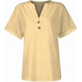 thumbnail image 5 of Summer Tops for Women Trendy Eyelet V Neck Short Sleeve Button down Shirts Casual Henley Tunic Vacation Blouses, 5 of 5