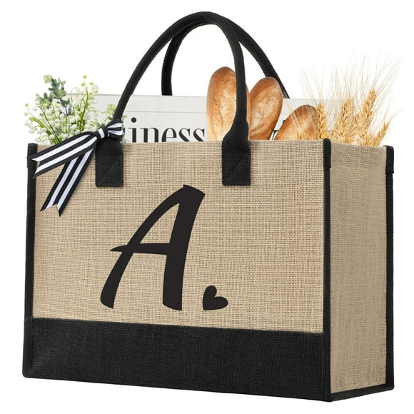 shenee Bolsa de lona con inicial, bolsa de yute de playa personalizada, regalo para mujeres, vacaciones, amigos, regalo de cumpleaños, boda, Año Nuevo