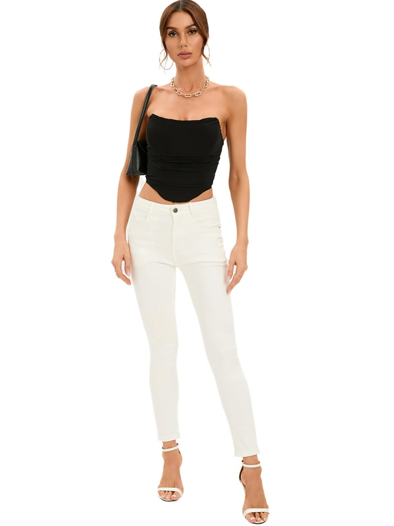 LELINTA Women's Sexy Strapless Cropped Tops, Women's Sleeveless