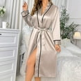 thumbnail image 2 of Ladies Long Ice Silk Nightgown Thin Fashion Home Clothes Warm Vest for Women Winter with Hood Ladies Robes Hooded Bathrobes for Women Petite Satin Kimono Robes Robe M Women's Kimono Robe with Pockets, 2 of 3
