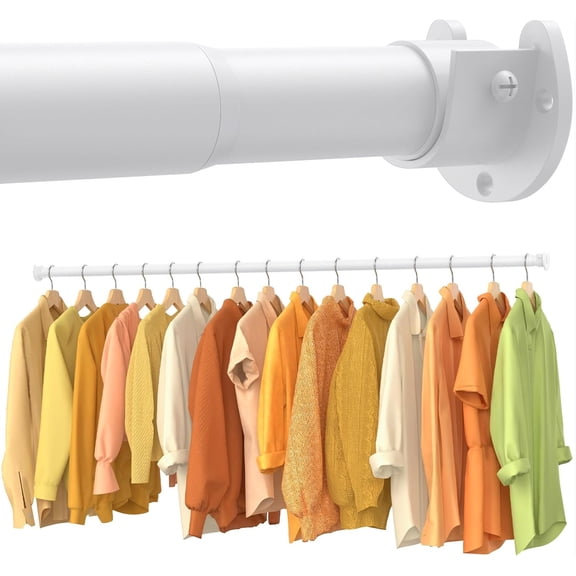 Closet Rods for Hanging Clothes, 17-28 Inch No-Cut Stepless Adjustable Closet Rod, 1.3 Inch Heavy Duty Metal Closet Hanging Rod with Brackets, White Closet Bar for Closet, Laundry Room, RV, Wardrobes