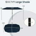thumbnail image 6 of ZOPan 13 FT Large Patio Umbrella, Outdoor Double-Sided Table Market Umbrella w/Crank Handle, 12 Heavy-Duty Ribs, Sun-Protective Rectangular Twin Parasol for Garden Deck Lawn Poolside (Navy), 6 of 11