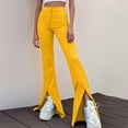 thumbnail image 2 of MIXUE Linen Pants Women Summer Solid Color Denim Elastic High Waist With Pockets Casual Cargo Jeans Straight Leg Trousers Sportwear,Yellow,XL, 2 of 5