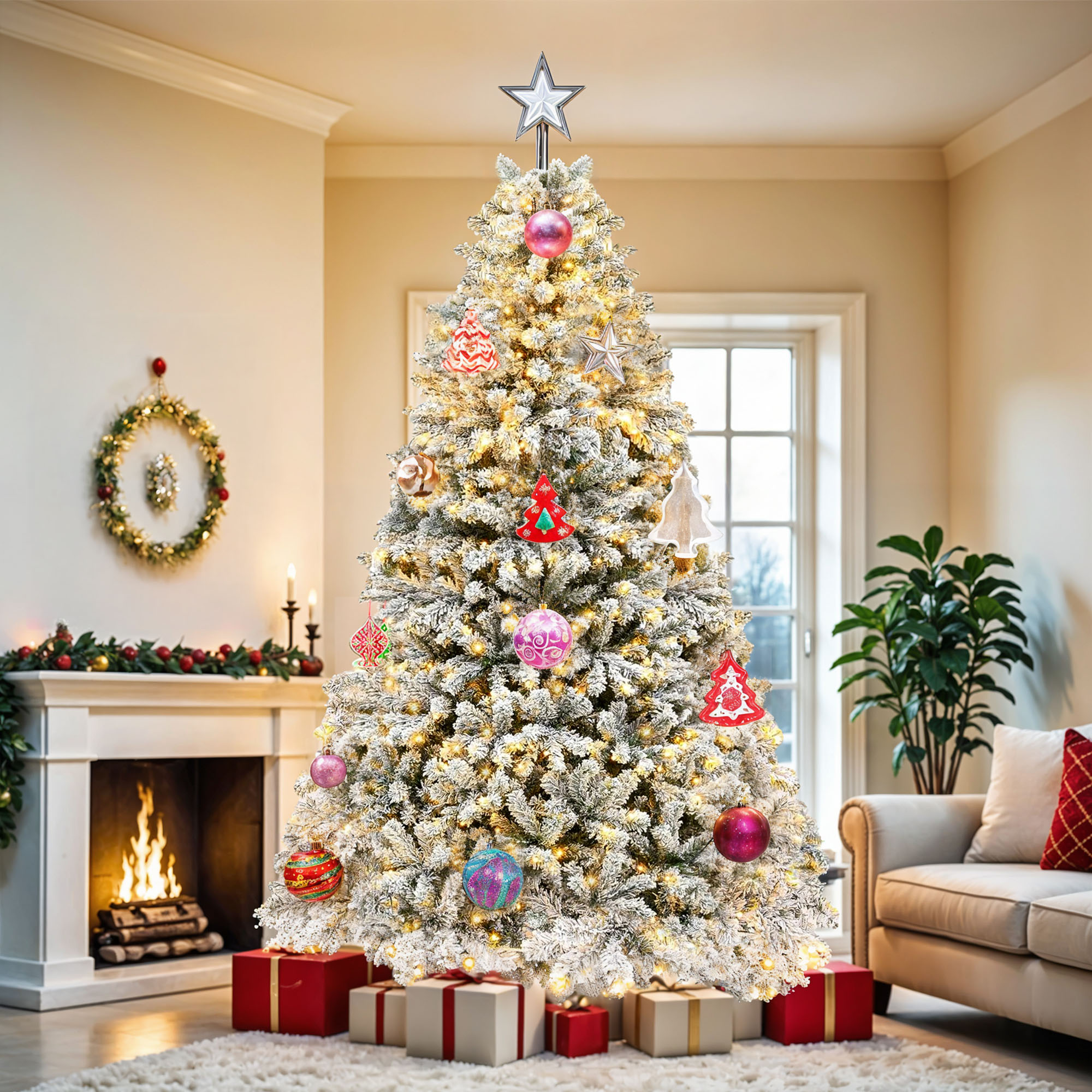 Uforic 6ft Pre-Lit Snow Flocked Christmas Tree With Remote photo 1