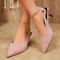 thumbnail image 2 of Rokment Womens Stiletto High Heels Dressy Shoes for Ladies Bridal Wedding Stylish Plaid Pointed Toe Kitten Heeled Slingback Dress Sandals Spring Summer Pink Size 6.5, 2 of 9
