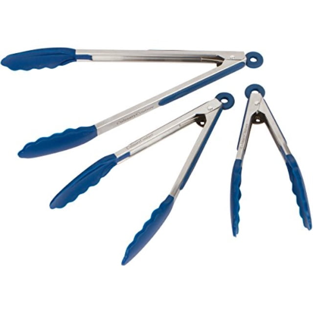 Blue Silicone Cooking Feeding Tongs Set Of 3 Kitchen Tongs 7 9 12 Ideal For q Grill Oven Baking Salad Steak Vegetable Pasta Fish Serving Bonus Ebook Stainless Steel W Silicone Tips