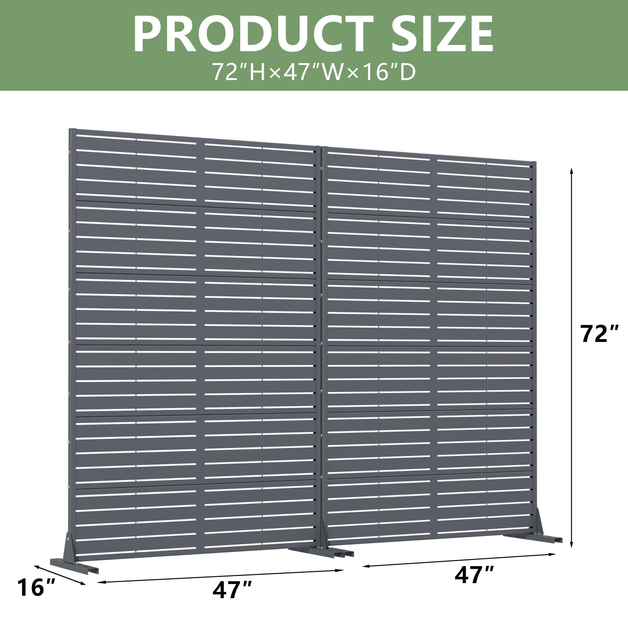 MAYEERTY 2-Piece Outdoor Metal Privacy Screen 6ft × 4ft Cambrian Rock Gray, 6-Panel Classic Louvered, Weatherproof for Patio