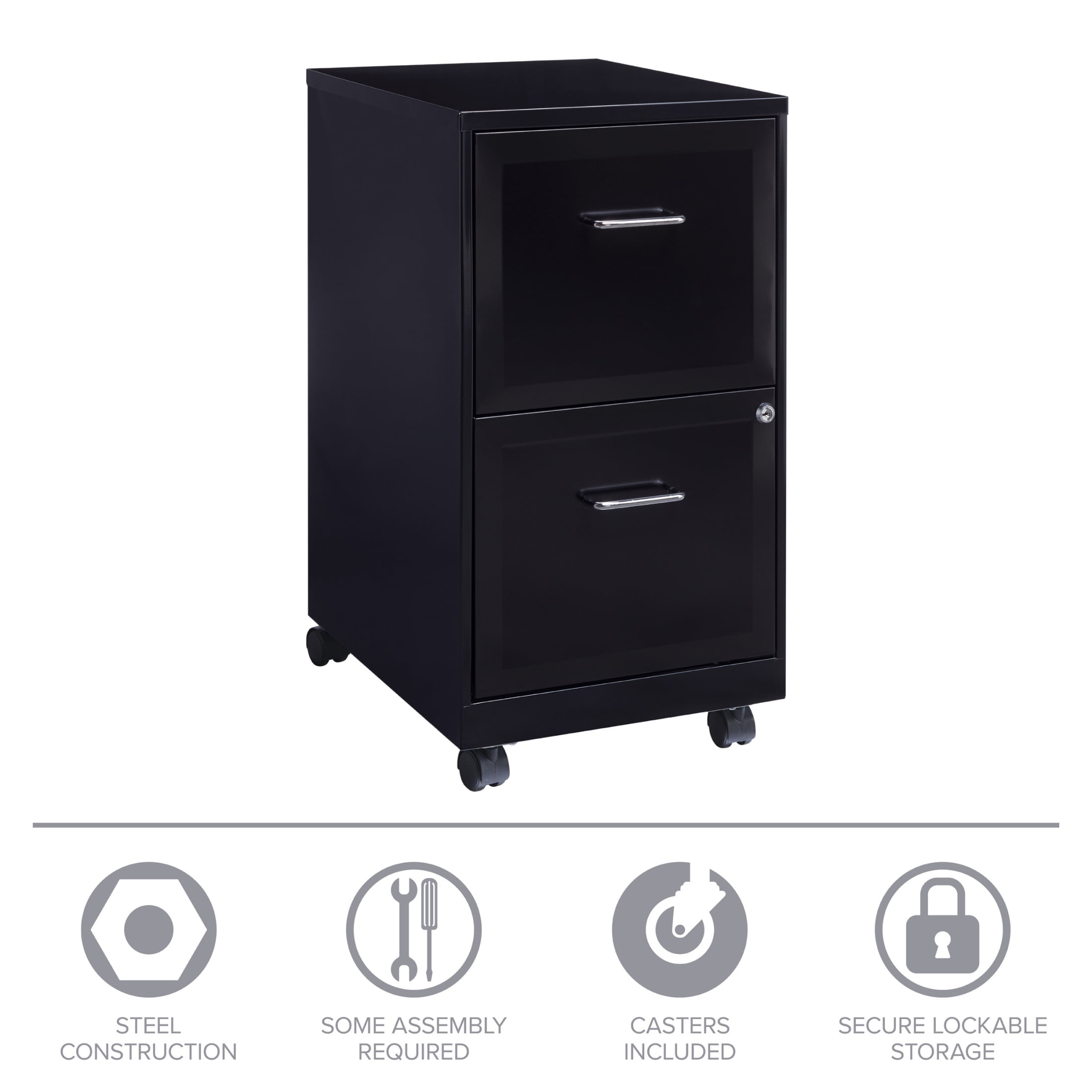 Space Solutions 18" Deep 2 Drawer Mobile Letter Width Vertical File Cabinet, Black