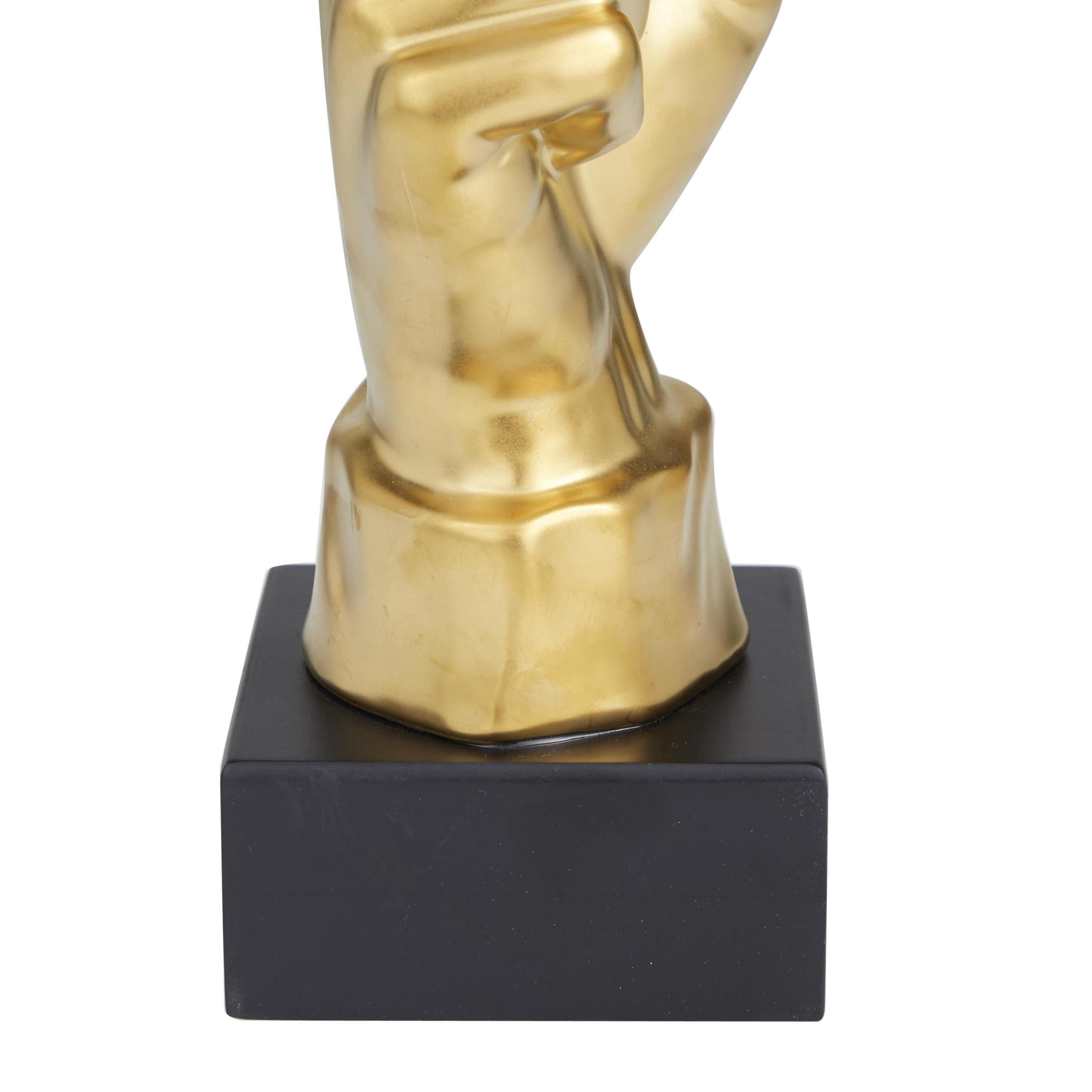 6" x 17" Gold Porcelain Ceramic Quiet Gesture Mask Sculpture, by DecMode