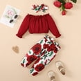 thumbnail image 2 of Zwiiyzr Newborn Baby Girl Clothes 3-24M Knitted 3PCS Tunic Top + Pants + Headband Set Long Sleeve Infant Outfits Girls Clothing Set Red, 2 of 9