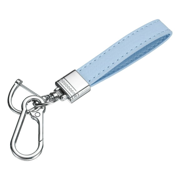 6 Inch Leather Keychain, Metal Leather Key Fob Wristlet Car Key Chain Ring Clip with Anti-Lost D Ring Keychain Accessories Fit for Home Car, Blue