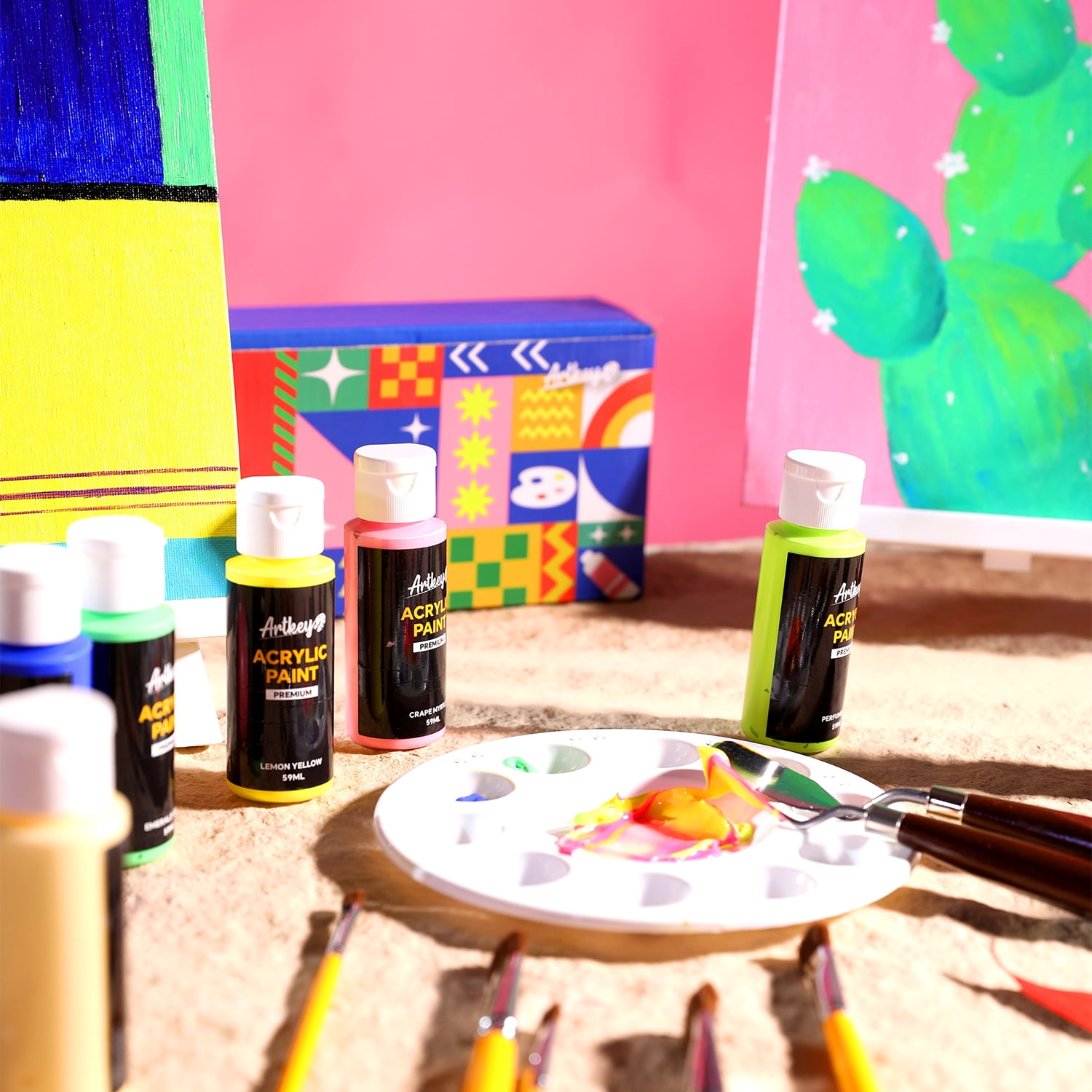 Artkey Memphis Style (2oz /59ml) Acrylic Paint Set, 16 Colors for Professional Artists & Beginners