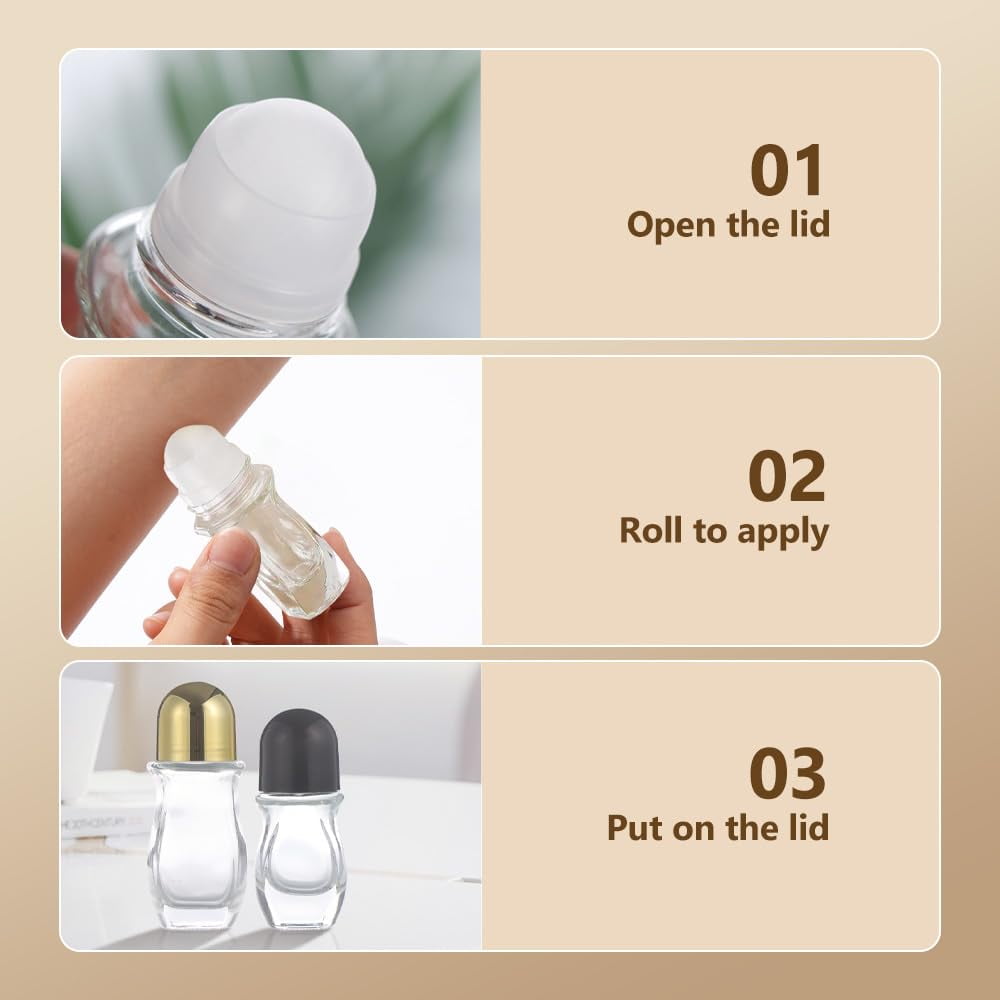 Empty Glass Roller Bottles with Plastic Roller Ball  Leak-Proof Massage Rollerball Containers for Essential Oils, Perfume, Cosmetics & Other Liquids