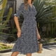 thumbnail image 4 of Vestido Bohemio Floral Vestido de Gasa Vestido de Manga Corta Con Cuello en Vvestido Casual de Mujer Con Cuello en V Gasa Floral Boho Vestido de Playa de Manga Corta Odeerbi  ODB114071, 4 of 6