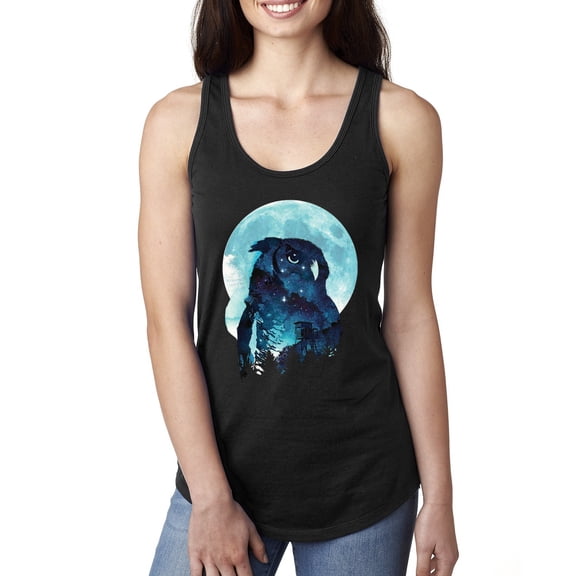 Creepy Winter Beach Night Owl Fashion Ladies Racerback Tank Top, Black, Small
